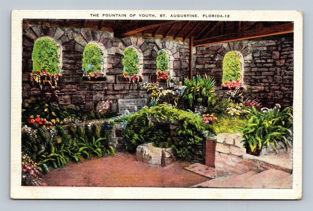 Vintage Linen Postcard The Fountain of Youth St. Augustine FL