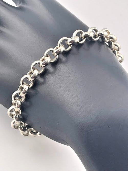 MILOR 925 STERLING SILVER 7.3MM ROLO CHAIN PUFFY HEART CHARM BRACELET 7