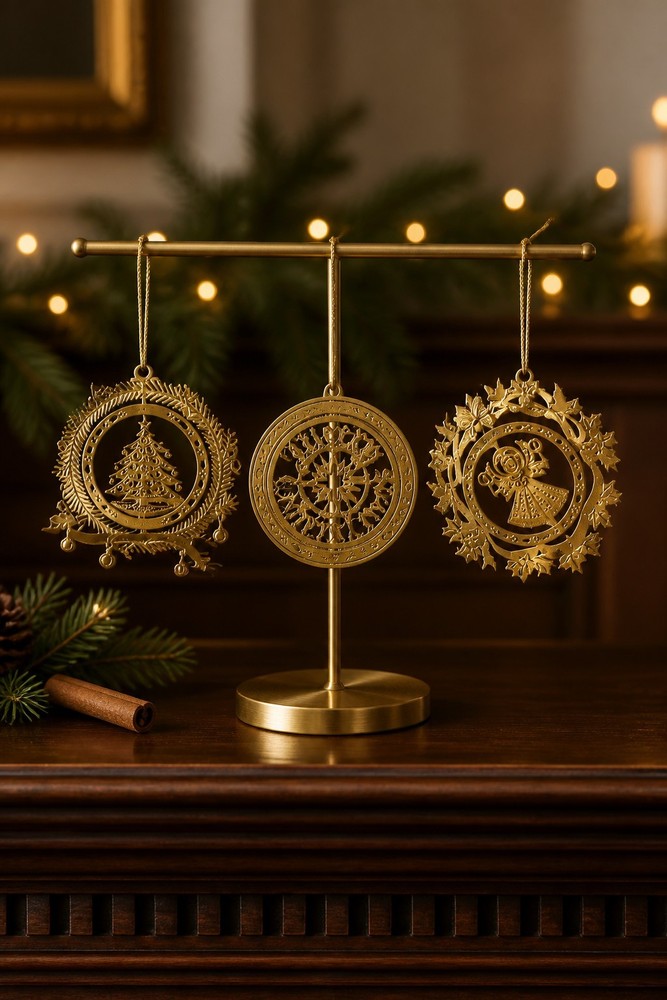 Lot Of 3 VTG Brass Filigree Christmas Ornaments Angel Tree Nativity Gold Tone