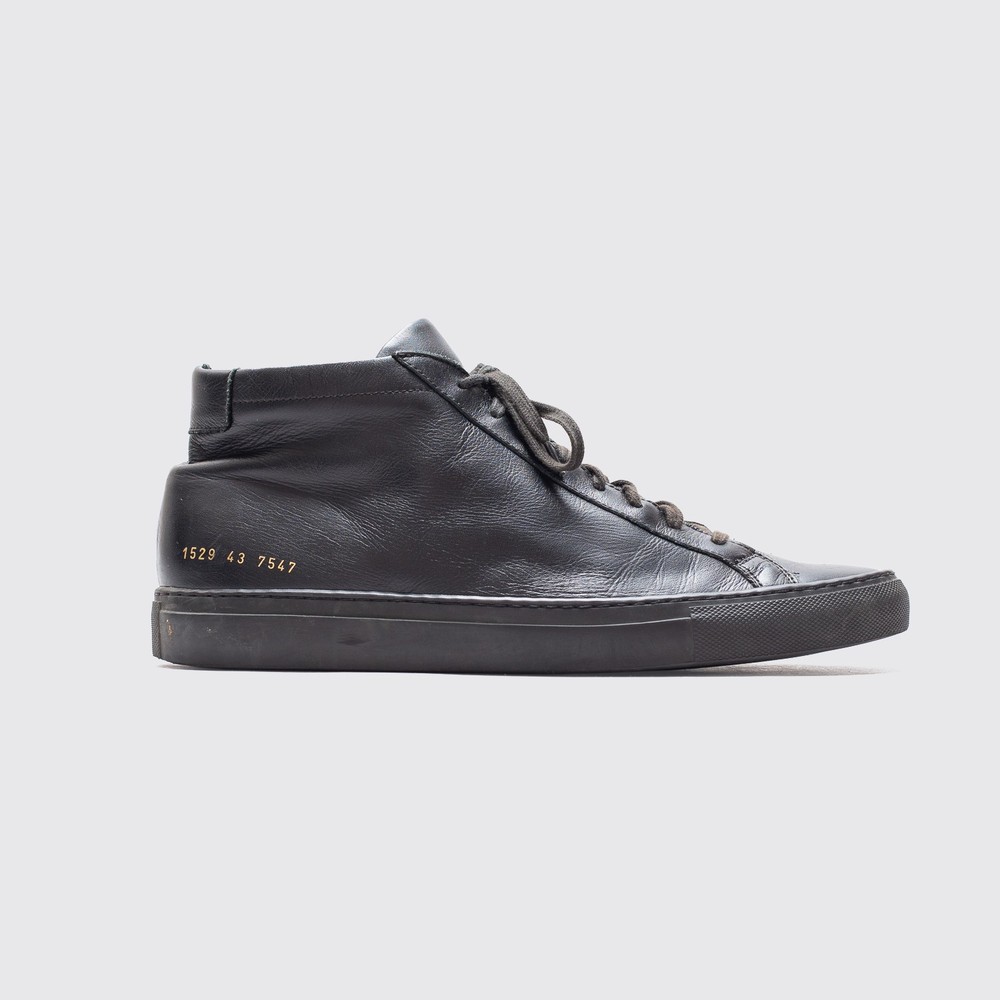 Common Projects Achilles Mid Sneakers Size 10 Men Black Leather Made in Italy-image