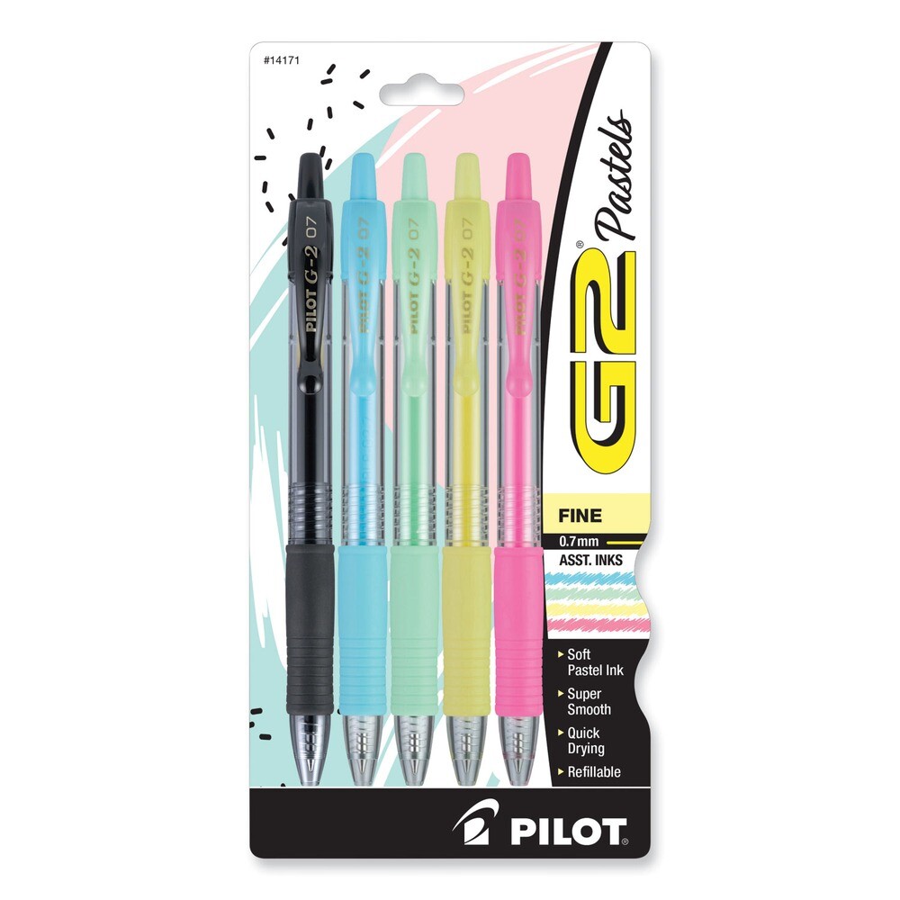 Pilot 14171 0.7 mm Fine G2 Pastel Gel Pen - Assorted Pastel (5/Pack) New