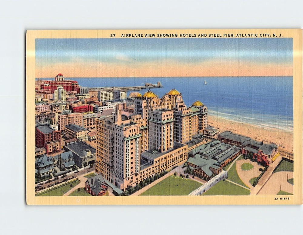Postcard Airplane View Showing Hotels & Steel Pier Atlantic City New Jersey USA