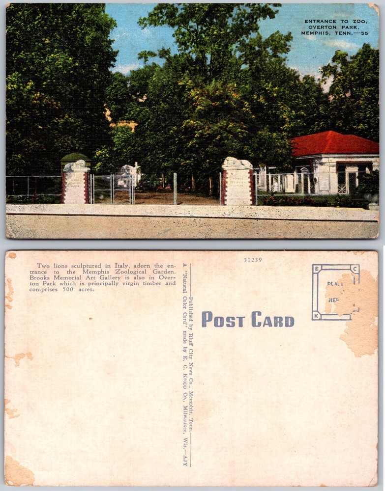 Memphis TN Overton Park Zoo Entrance Postcard