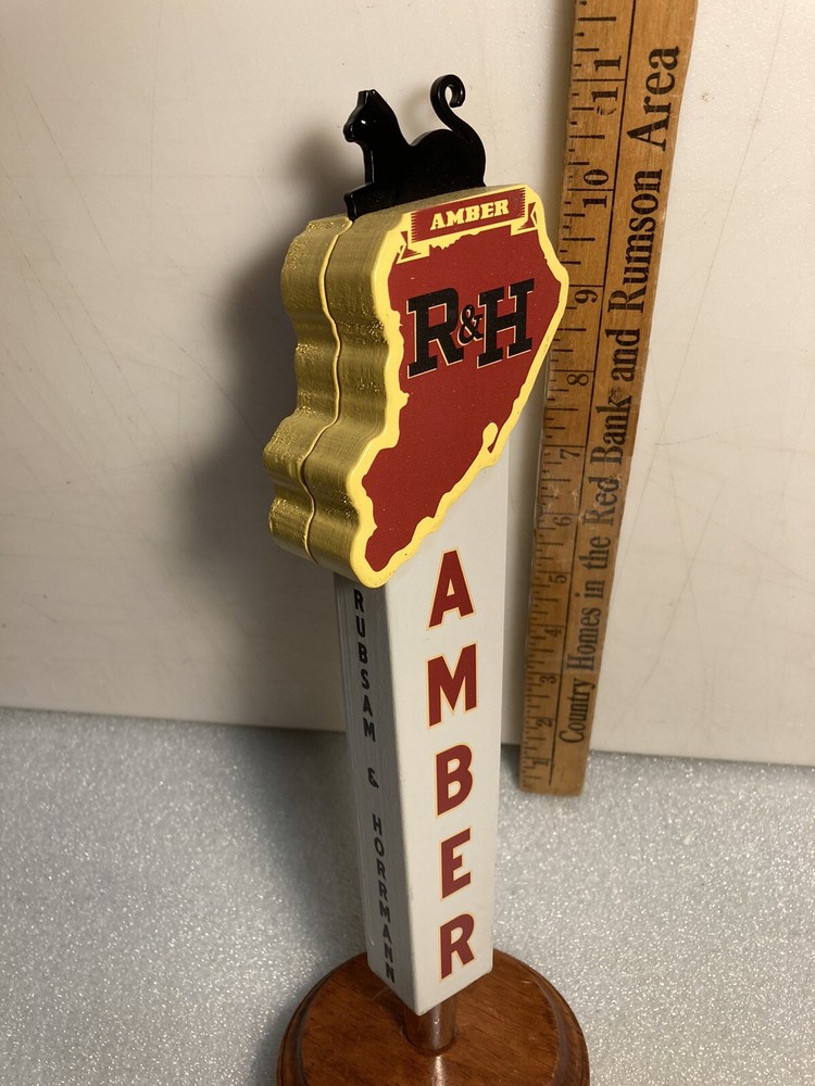 RUBSAM & HORMANN AMBER BLACK CAT draft beer tap handle. STATEN ISLAND NEW YORK