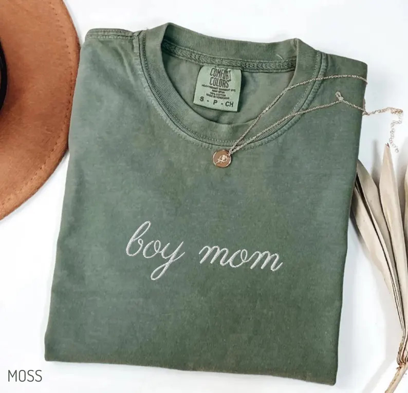 Boy Mom Embroidered Shirt Comfort Colors Mama Tee Mother's Day Gift