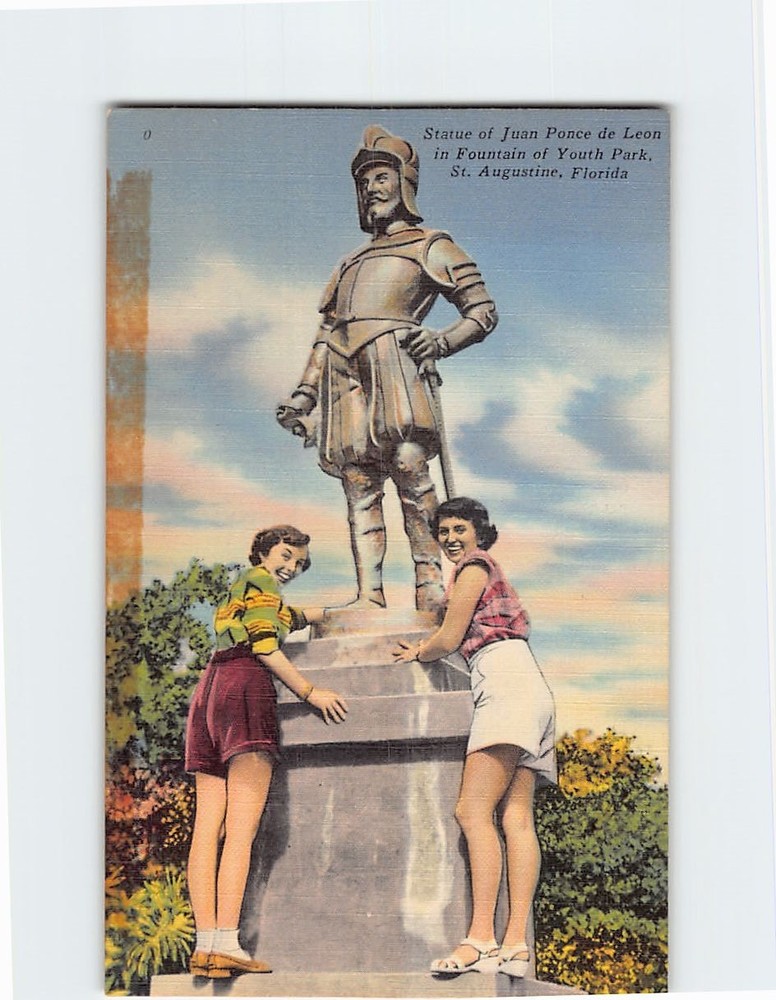 Postcard Statue of Juan Ponce de Leon Fountain of Youth Park St. Augustine FL