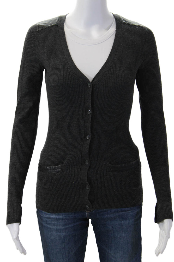 Theory Women Cardigan Dark Gray V-Neck Long Sleeve Wool Blend Size SFree Shipping in US $100+ Orders | $6.95 Orders Below