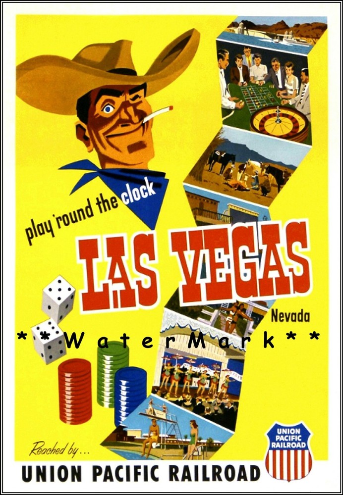 Las Vegas Nevada Union Pacific RR 1950 Cowboy Vintage Poster Print Retro Art