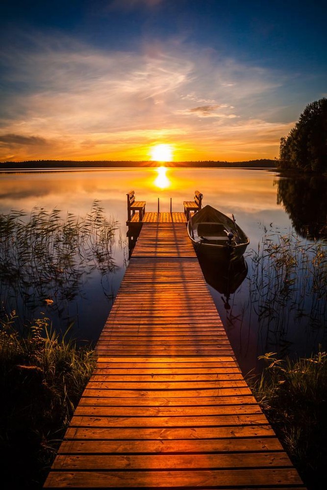 Sunset Over The Fishing Pier At Finland Lake Photo Poster 24x36