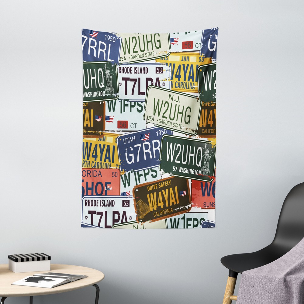 Retro Tapestry Vintage Travel Plate Print Wall Hanging Decor