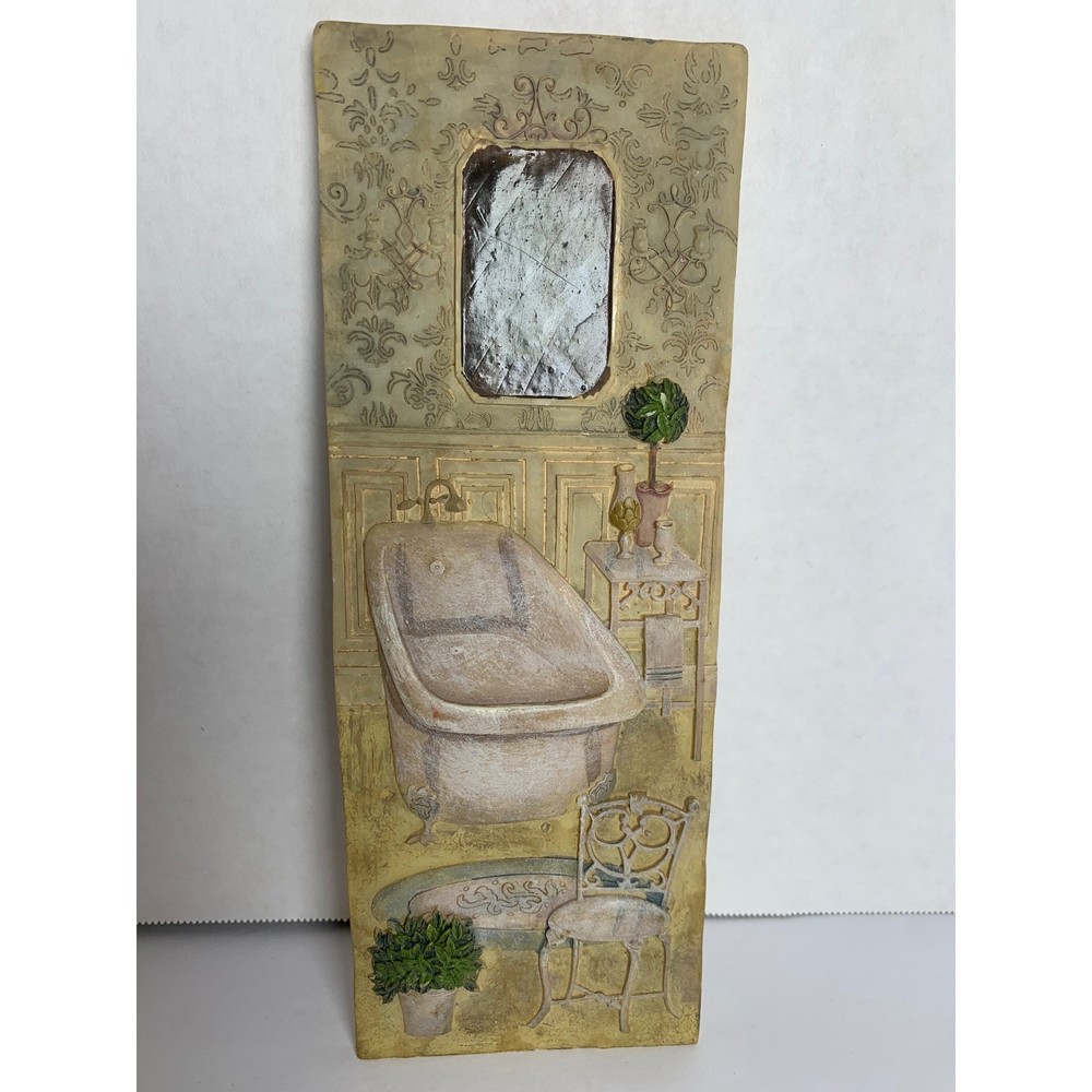 Vintage 3D Resin Bathroom Wall Plaque Clawfoot Tub Relief Art Shabby Chic Decor
