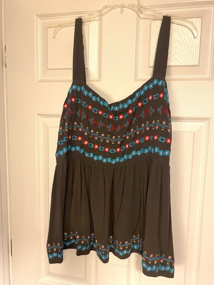 Torrid Tank Top Plus Size 3 Gray Floral Sleeveless Pullover Rayon Casual Boho