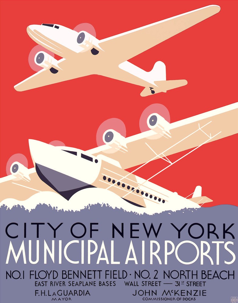 Cool Retro Travel Poster *FRAMED* CANVAS ART New York Airports 24x16