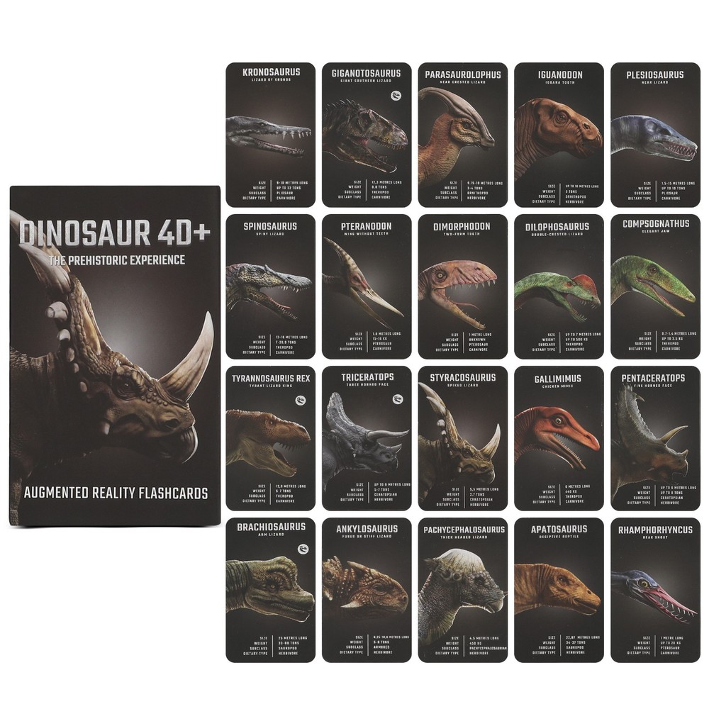 Dinosaur 4D+ AR Flashcards - Interactive 3D STEM Learning Toy Gift for Kids 4+