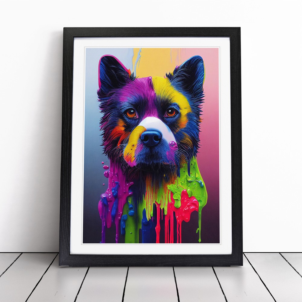 Dripping Paint Dog No.3 Abstract Wall Art Print Framed Canvas Picture Poster
