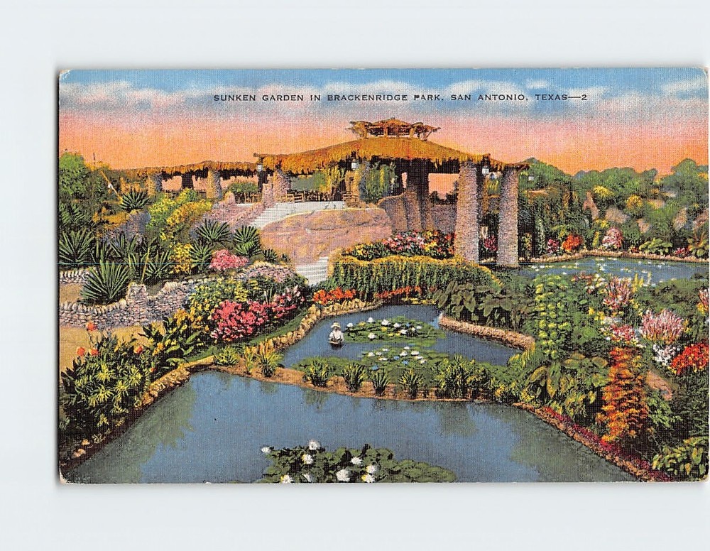 Postcard Sunken Gardens in Brackenridge Park San Antonio Texas