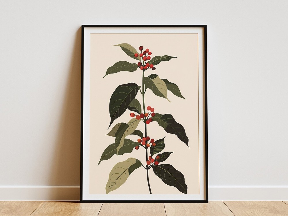 Coffee Plant Illustration Minimalist Poster Botanical Print Green Plant Wall