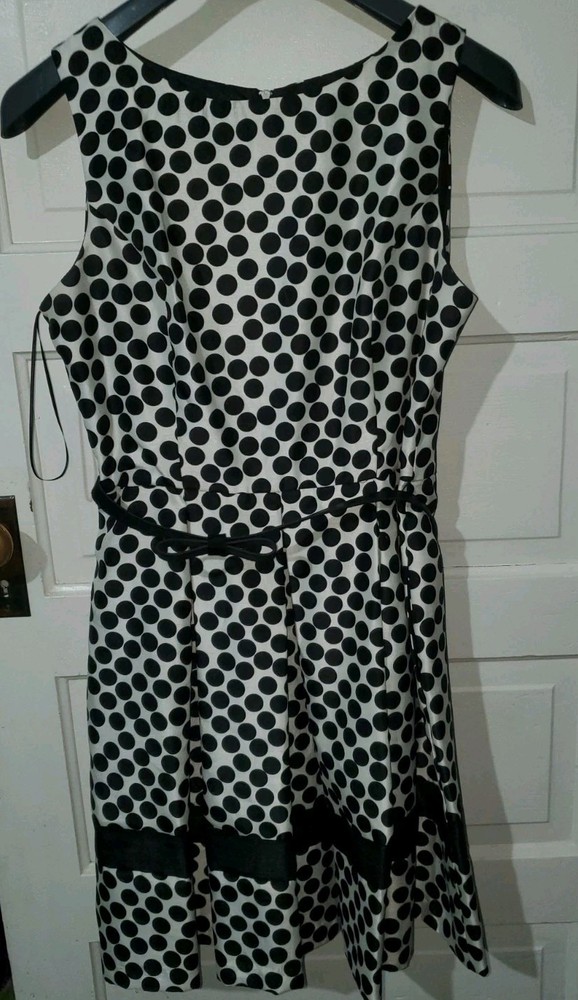 Danny & Nicole Women’s White Black Lined Summer Dress Size 14 Polka Dot Belted