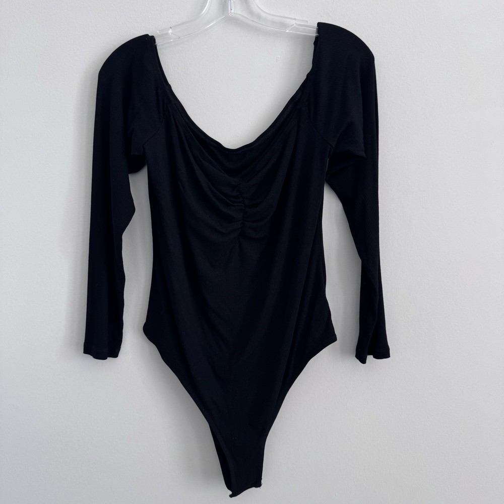 Shein Curve Bodysuit Womens 2xl Black Long Sleeve Blouse Round Neck Stretch
