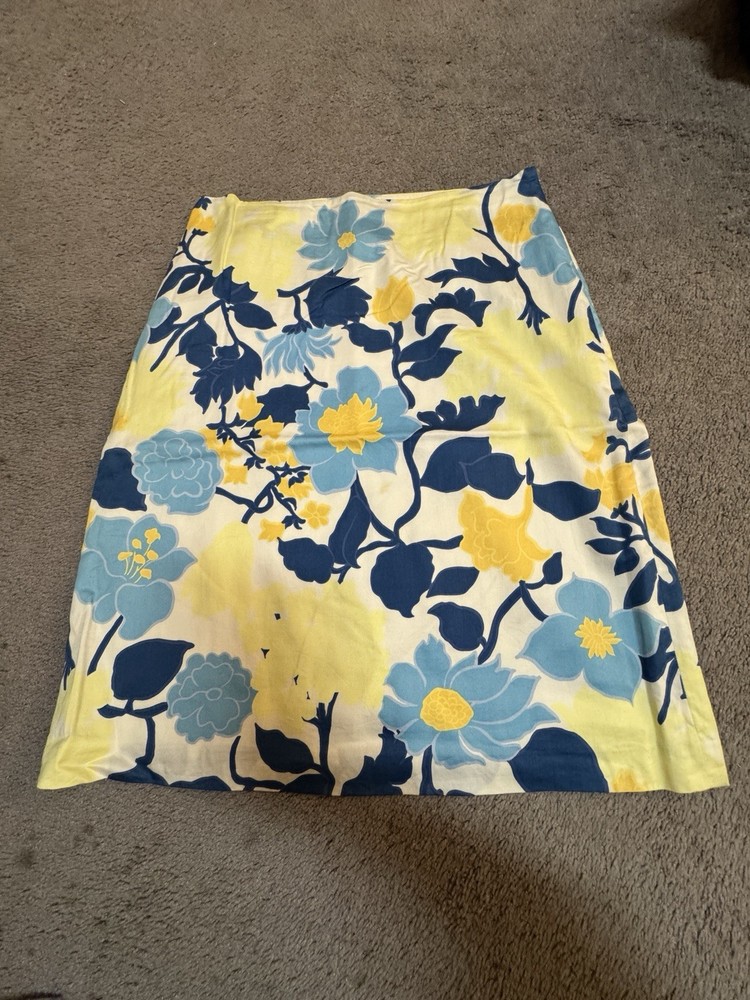 Ann Taylor Blue White Floral Midi Skirt Size 2