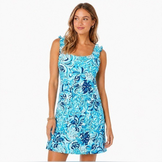 Lilly Pulitzer Dress Womens Small Luxletic Noelani Blue UPF 50 Built in Bra
