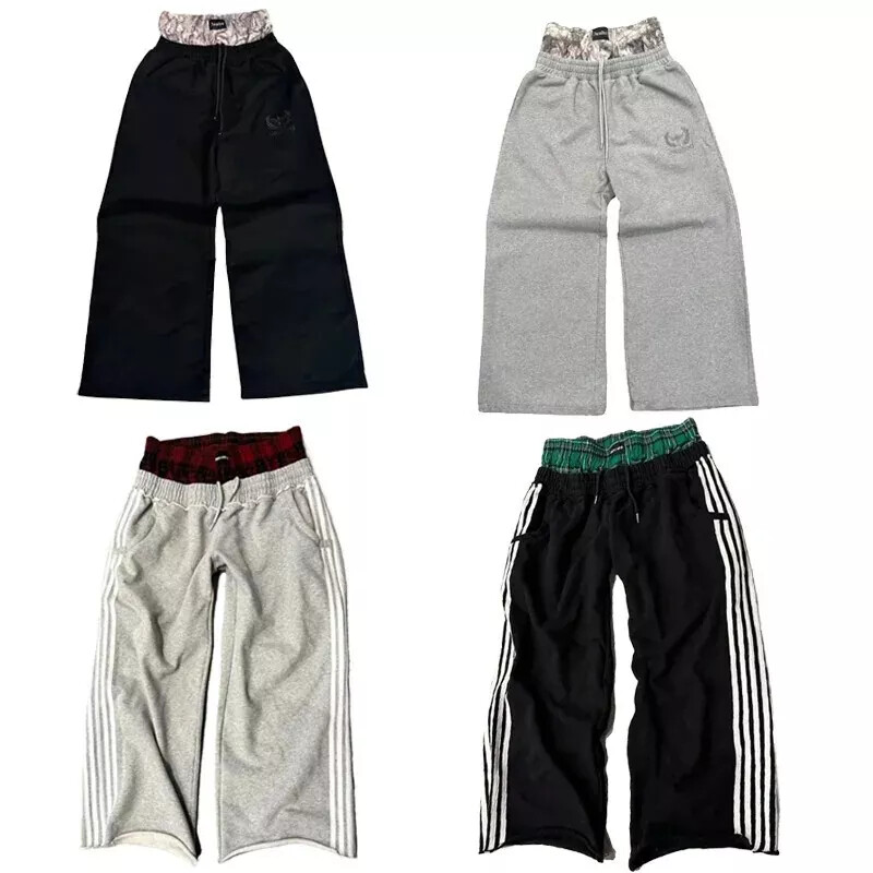 Y2K pants vintage Harajuku double Embroidered waist Sweatpants Men Wome Hip Hop