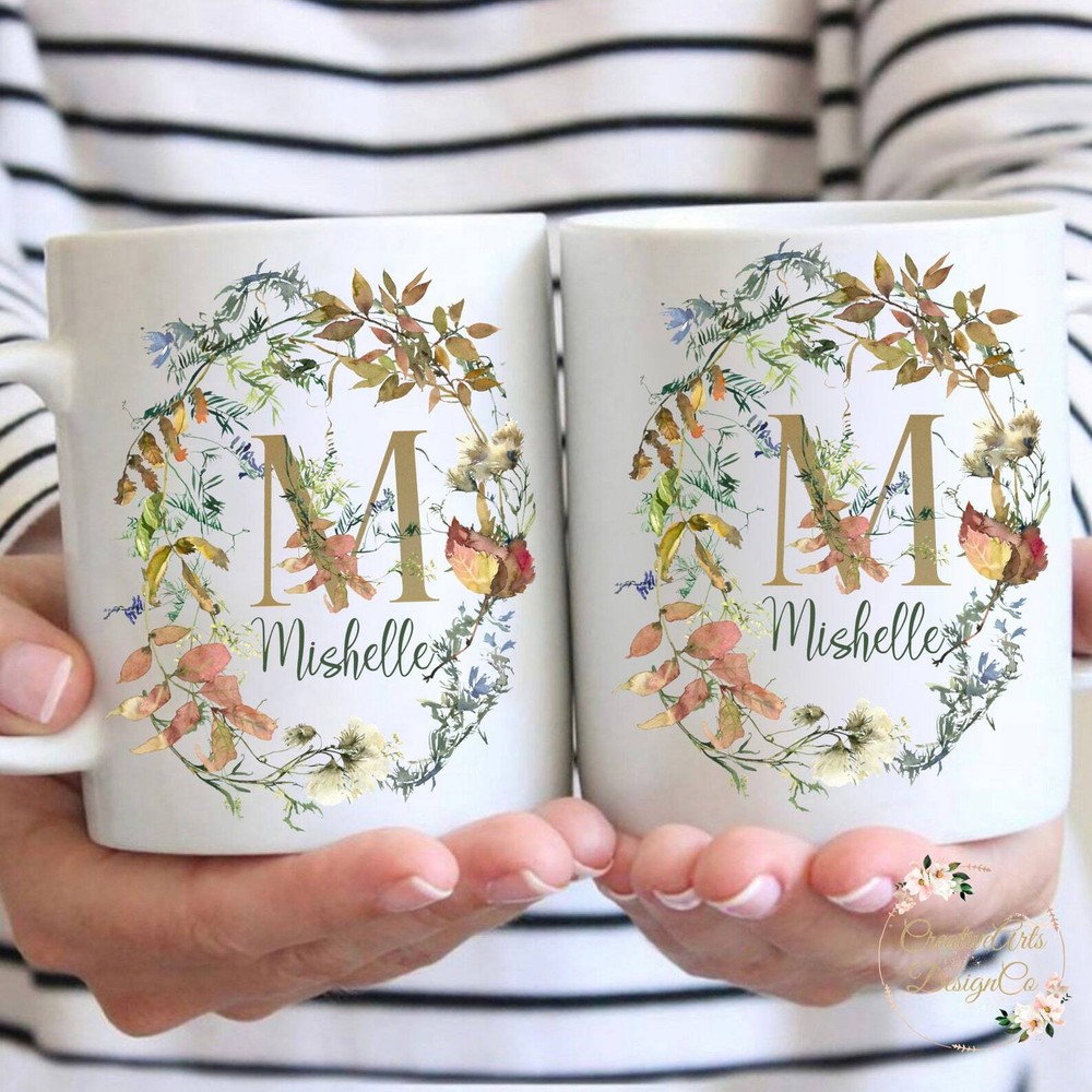 スパイシーな秋の葉ハーブの花パーソナライズコーヒーマグフローラルセラミックマグ