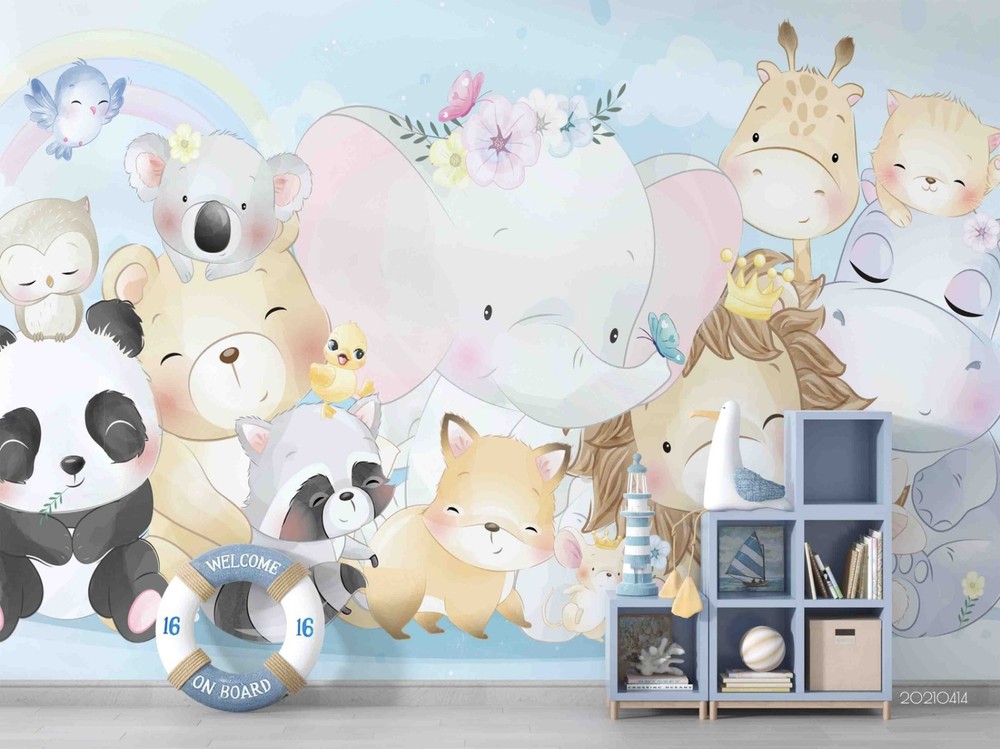 3D Animals Cartoon Illustration Wall Murals Wallpaper Murals Wall Sticker
