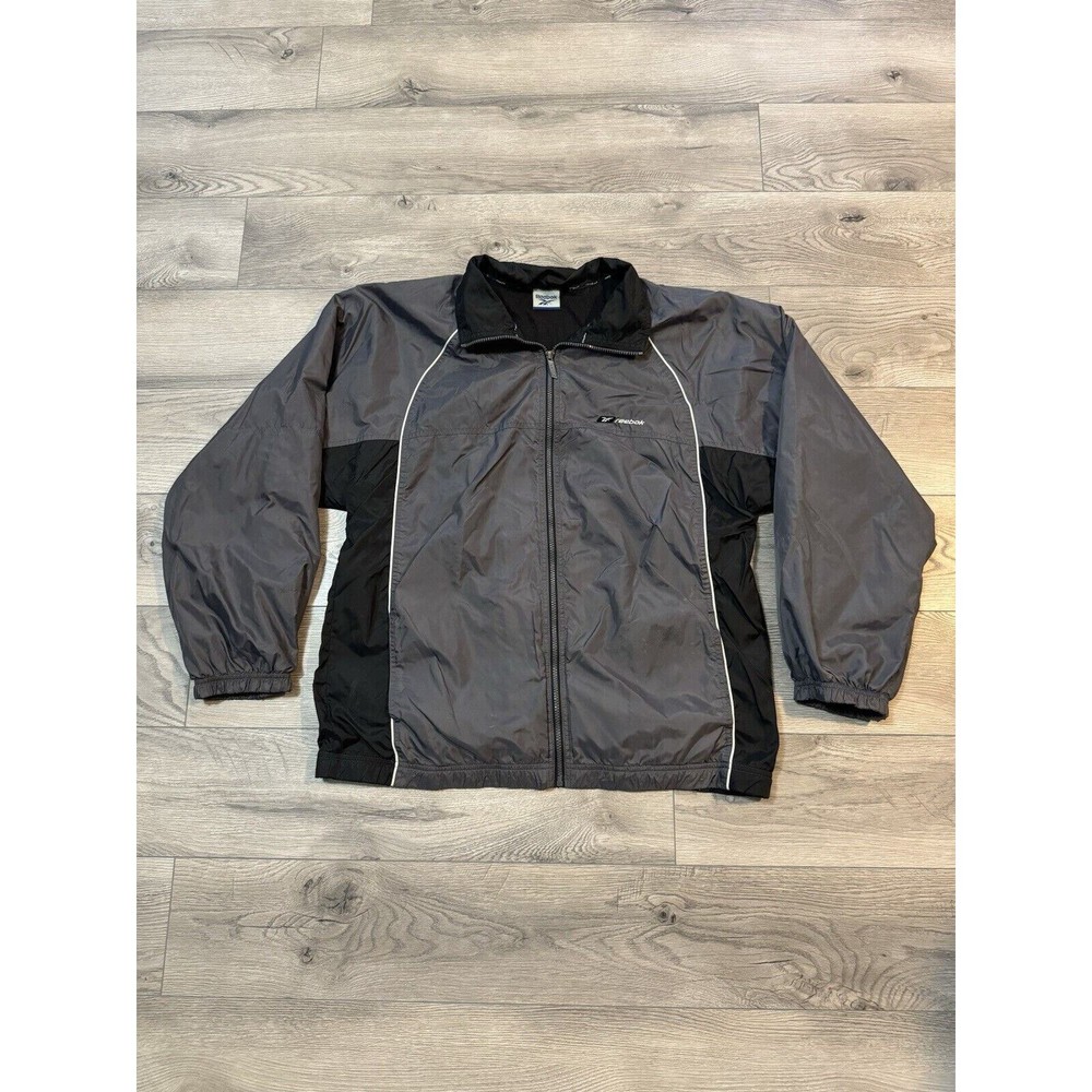 Reebok Men’s Lightweight Windbreaker Track Jacket Gray L/XL Full Zip Y2K VTG