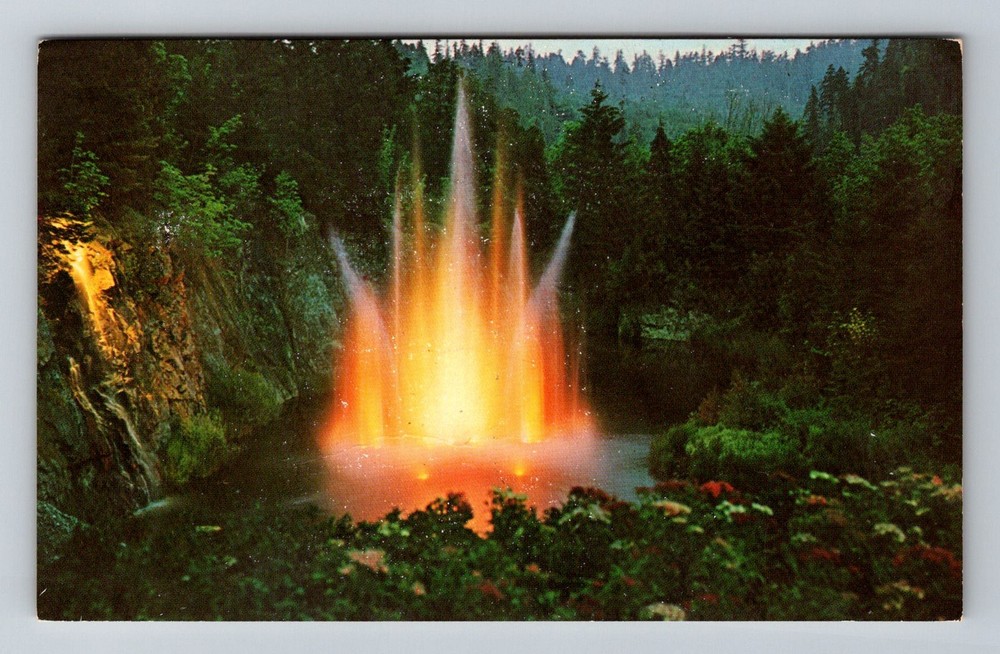 Canada- Victoria B.C Butchart Gardens Illuminated Old Post View Vintage Postcard