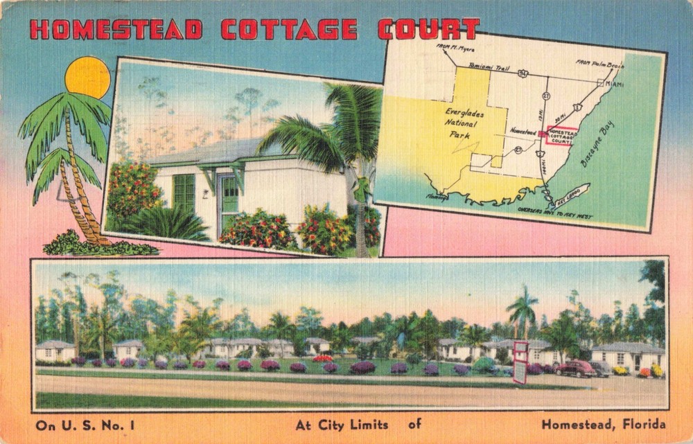 Homestead Florida, Homestead Cottage Court Advertising, Vintage Postcard