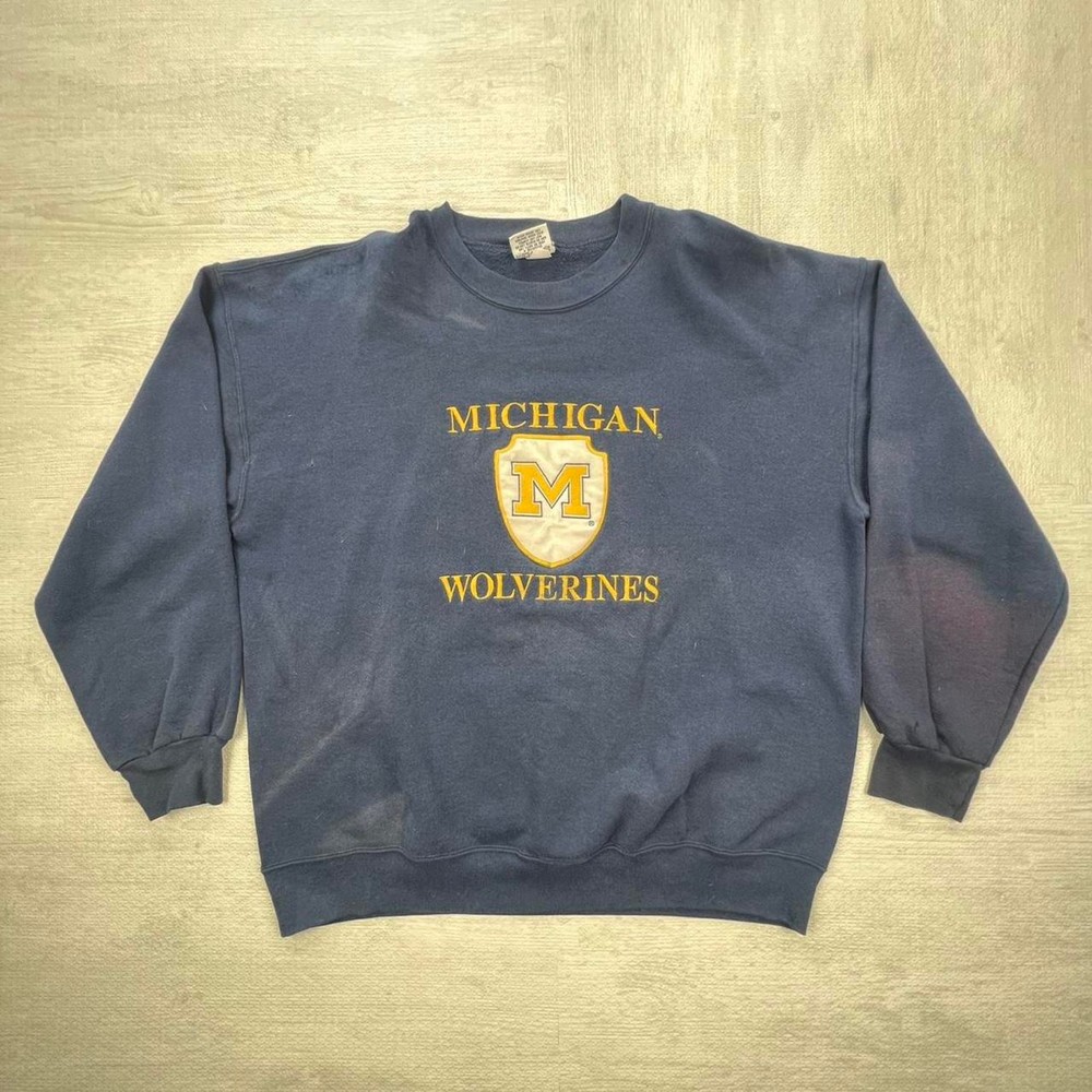 Vintage 90s Michigan Wolverines Sweatshirt Size: XL Blue Yellow NCAA College