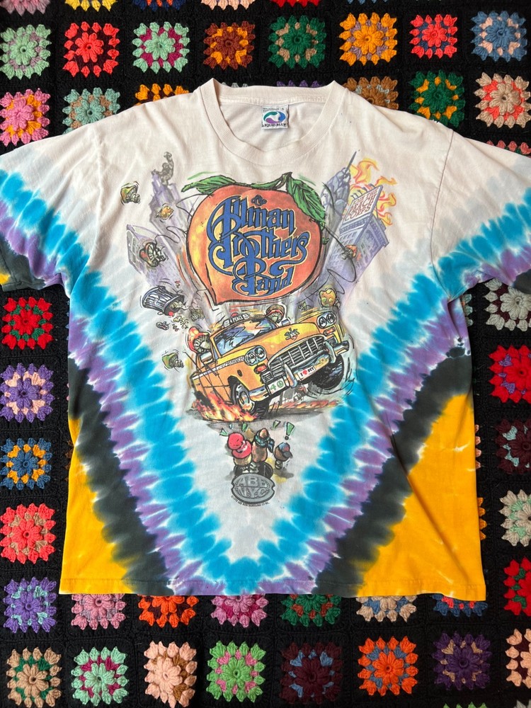 Vintage 90s Allman Brothers Band 1998 Tour NYC Liquid Blue Tie Dye T-Shirt Large