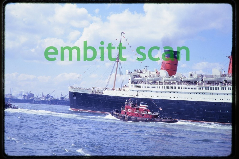 Original Slide, Cunard Line Ocean Liner RMS Queen Mary Final NYC Departure, 1967