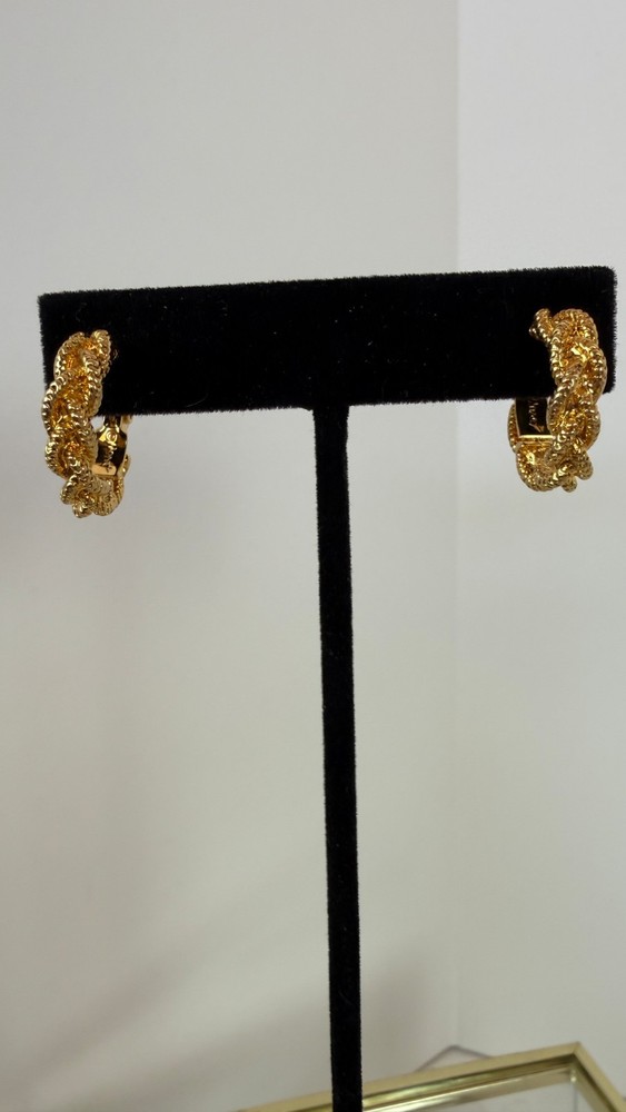 Vintage Monet Gold Tone Braided Rope Hoop Clip On Earrings | Textured Signed