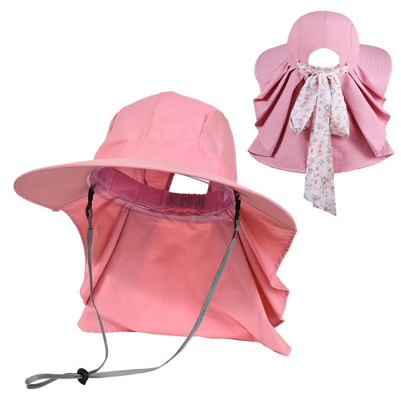 Women's Wide Brim Sun Hat with Floral Scarf & Cooling Neck Flap UV Protection