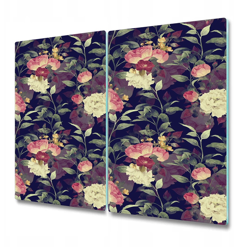 Glass Induction Ceramic Hob Cover Vintage Flowers Composition Floral Leaves