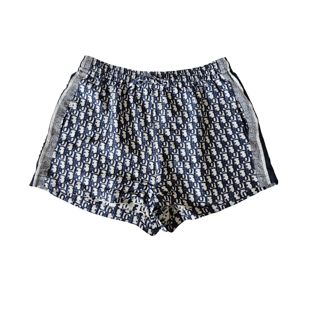 Dior Navy Blue Oblique Print Silk Shorts