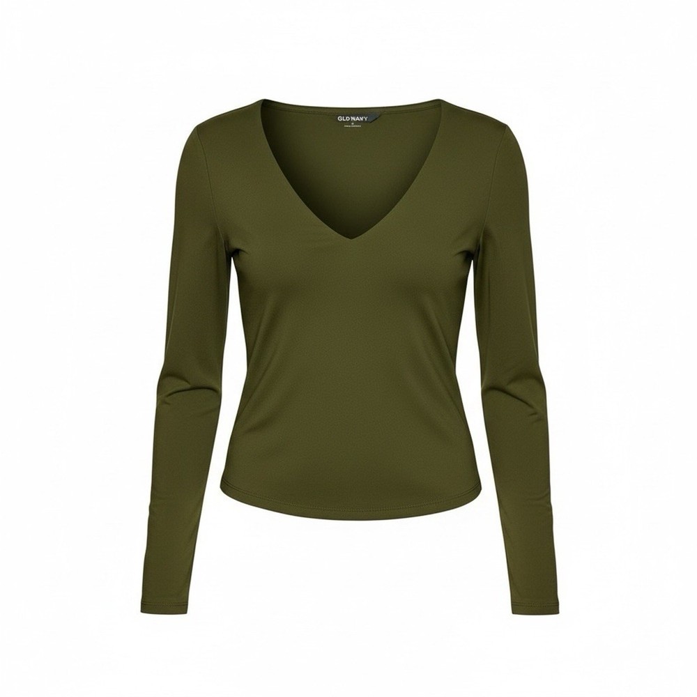 Old Navy Olive Green V-neck Long-Sleeve Top Size Medium