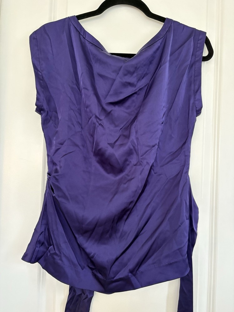 NWT York & Company Women Medium Satin Tie Cowl Neck Sleeveless Purple Blouse
