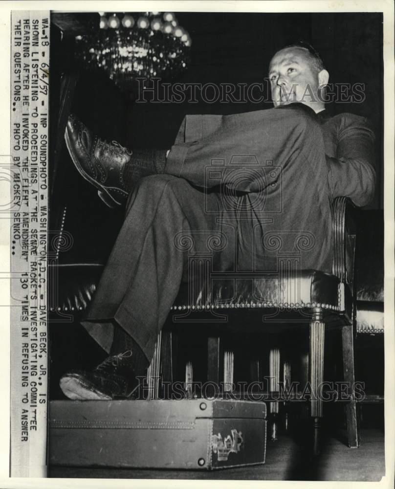 1957 Press Photo Dave Beck Jr. at Senate Rackets investigation hearing in DC