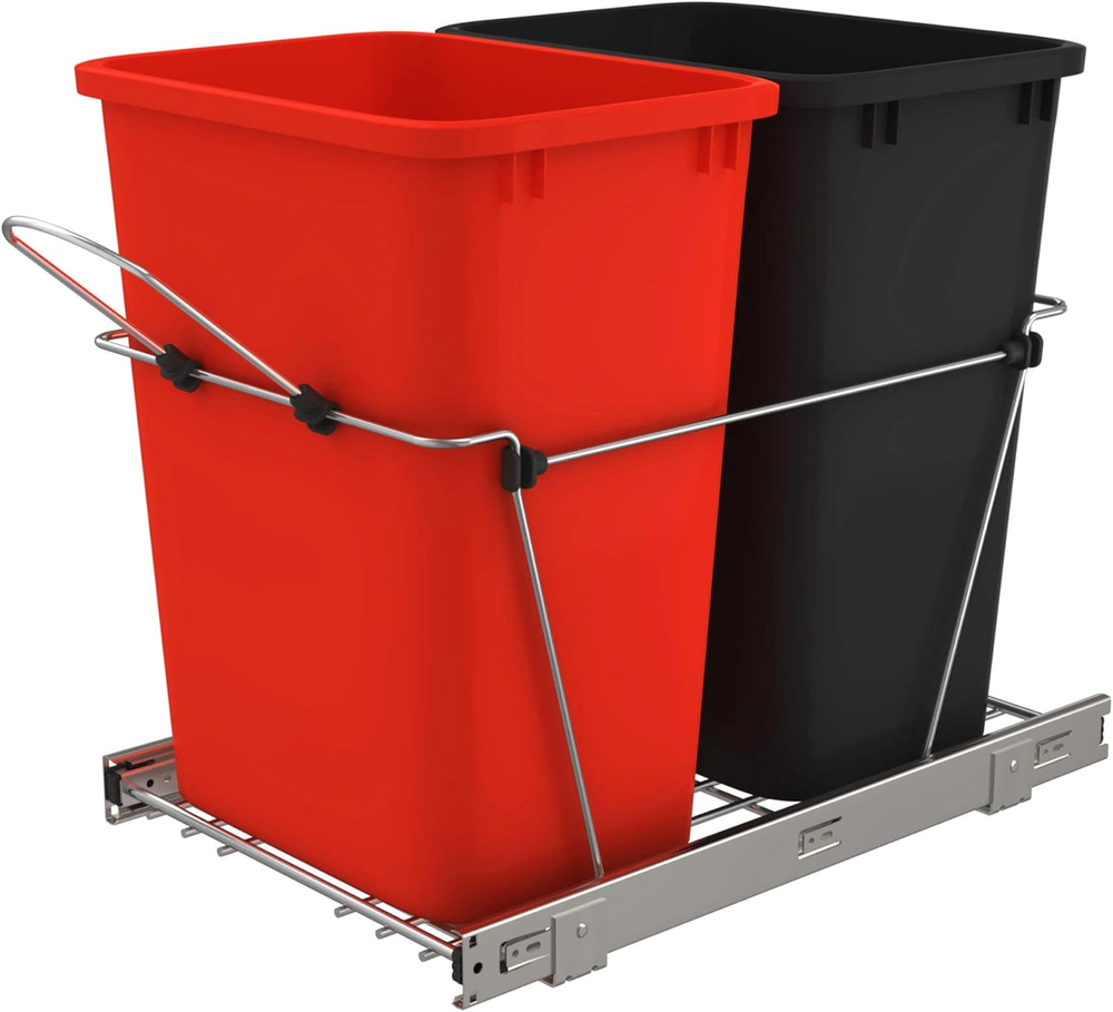 Double Pullout Trash Can for Kitchen Cabinets 35 Qt Garbage Recycling Bin on Ful