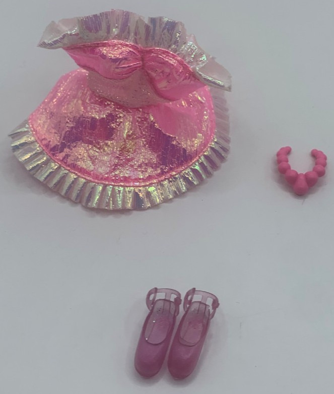 Vintage Barbie Foam n Color Fashion Outfit Clothing Pink Shiny Short Dress Shoes