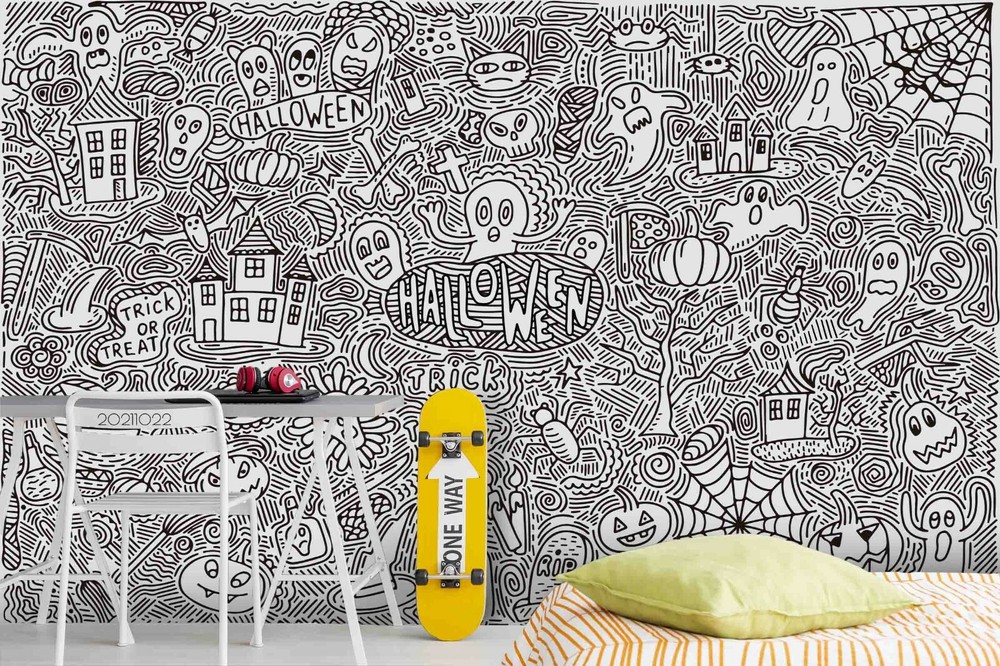 3D Abstract Doodle Halloween Peel and Stick Removable Wallpaper Mural