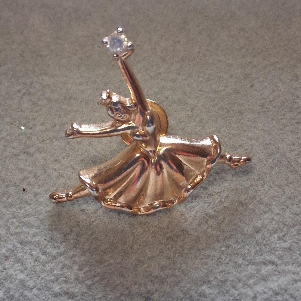 Avon Ballerina Dancer Pin Brooch Gold Tone Rhinestone Lapel Tie Tack Vintage