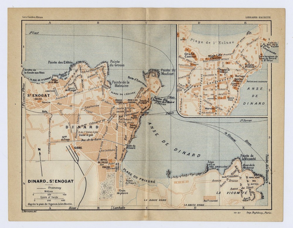 1926 Original Vintage City Map Of Dinard Saint-Enogat / Bretagne Brittany France