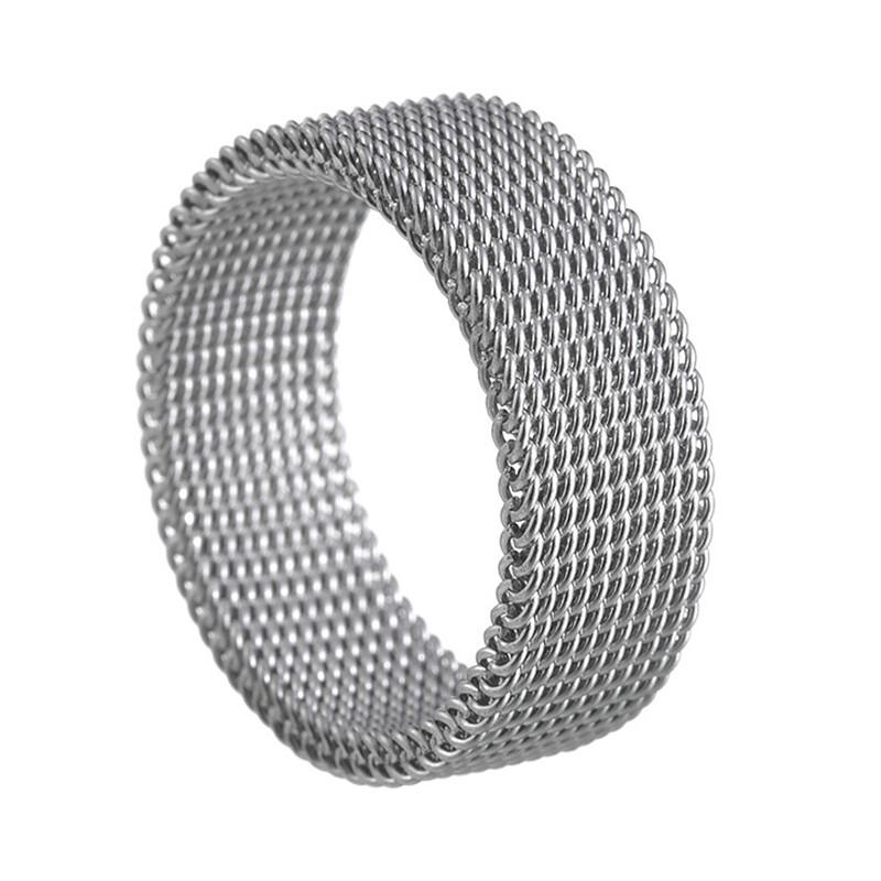 Stainless Titanium Steel Mesh Band Ring Womens Mens Black/silver Deformable ！