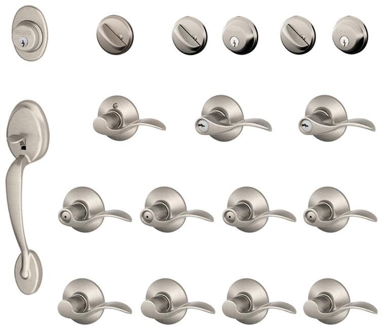 Schlage F500-PLY-ACC-LH Plymouth Nickel Complete House Door Hardware Set
