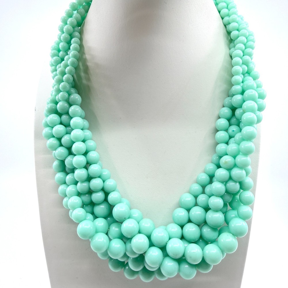 Vintage Retro Multi Strand Mint Green Bead Statement Necklace Chunky Boho