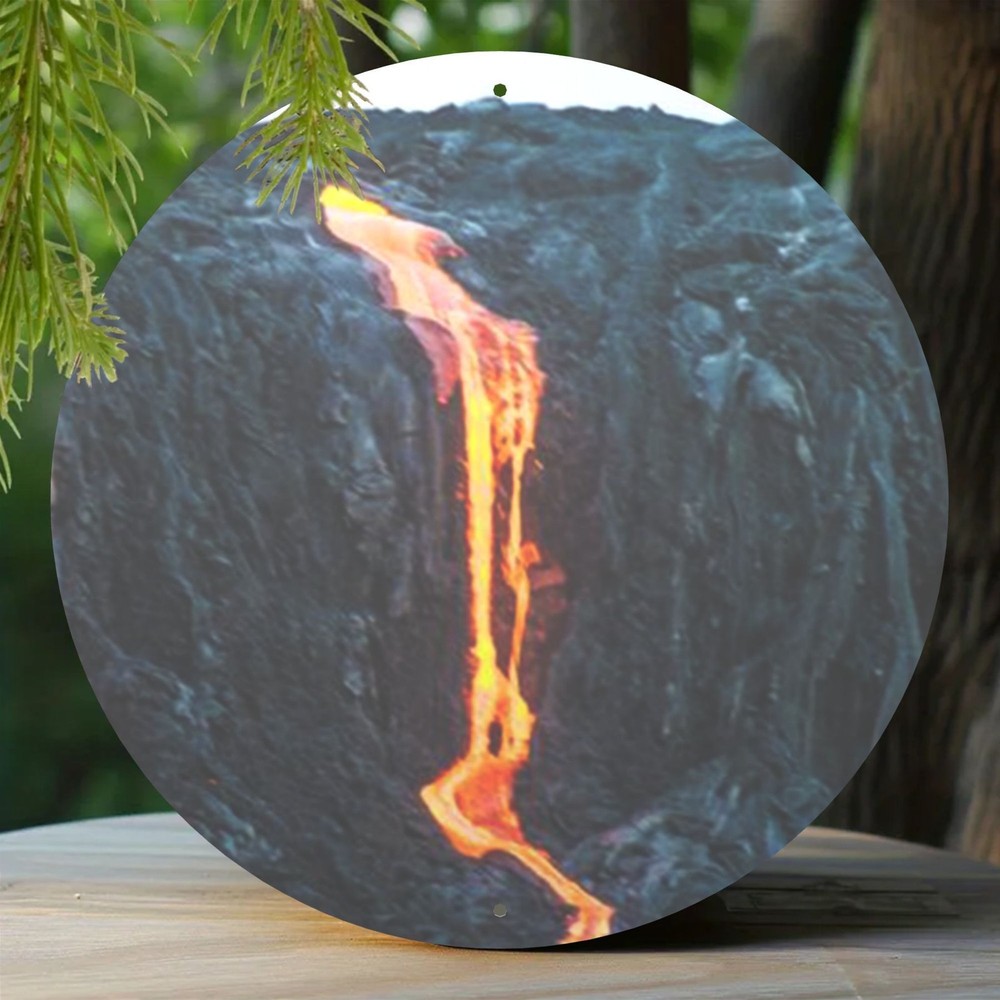 Volcanic Eruption Lava Flow Landscape Round Aluminum Wall Art